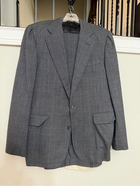 Vintage Corbin Ltd Glen Plaid Suit Mens [46?]‎ Grey 100% Wool